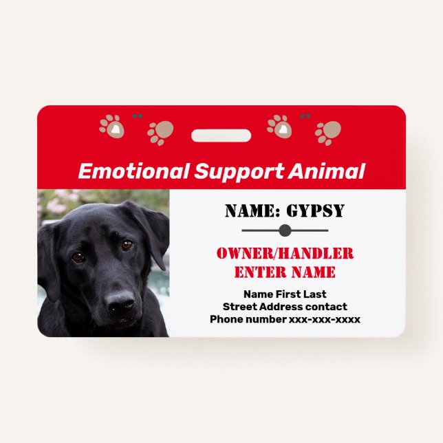Emotional Support Animal ID One Photo Option Badge (Front)