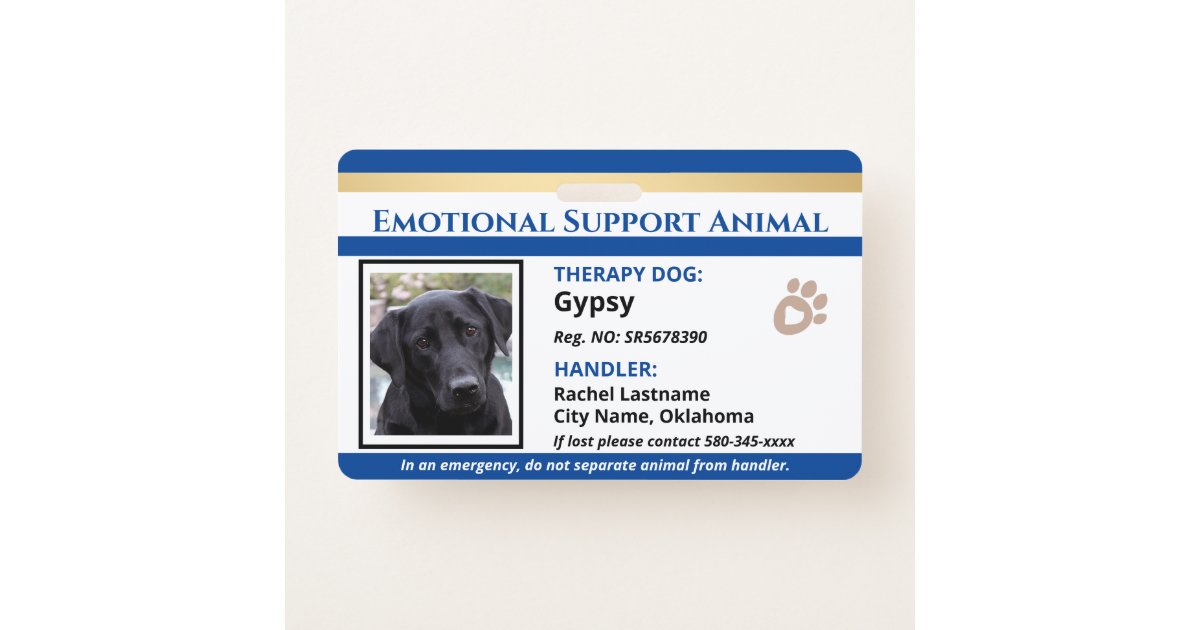Emotional Support Animal ID One Photo Option Badge | Zazzle