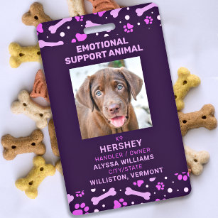Emotional Support Animal ID Service Pet Dog Photo Badge