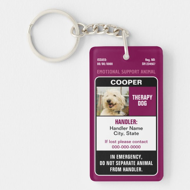 Emotional Support Animal ID Therapy Photo Custom Keychain (Front)
