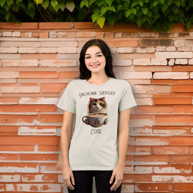 Emotional Support Coffee Cute Cat Mental Health  Tri-Blend Shirt (Because nothing says “don’t talk to me yet” like your Emotional Support Coffee — now with your name )