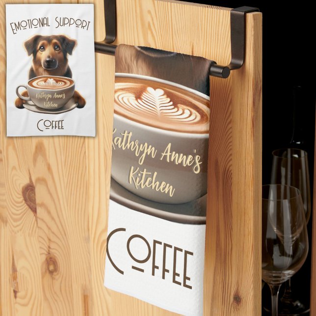 Emotional Support Coffee Cute Mental Health Kitchen Towel (Add a dose of caffeine-powered cheer to your kitchen with this Emotional Support Coffee towel Dog)