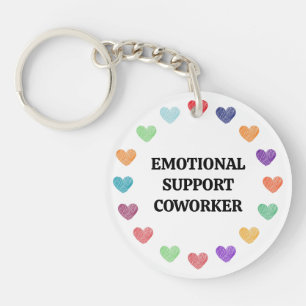 Emotional Support Coworker with Rainbow Hearts Keychain