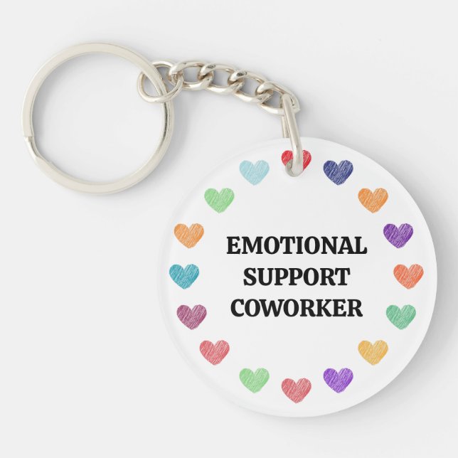 Emotional Support Coworker with Rainbow Hearts Keychain (Front)
