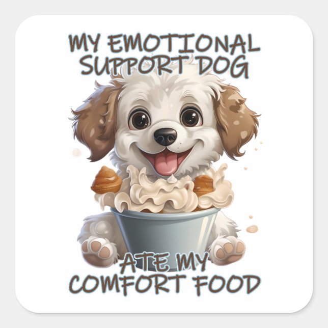 Emotional Support Dog Comfort Food Square Sticker (Front)