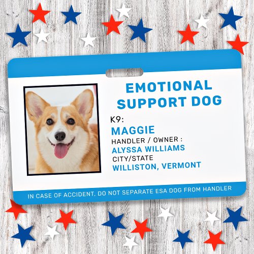 Emotional Support Dog Custom Photo ID Badge