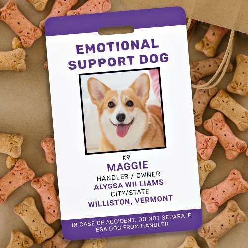 Emotional Support Dog Personalized Pet Photo ID Badge