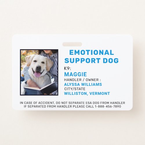 Emotional Support Dog Photo ID Badge