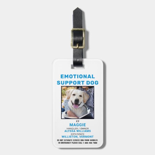 Emotional Support Dog Photo ID Badge Luggage Tag