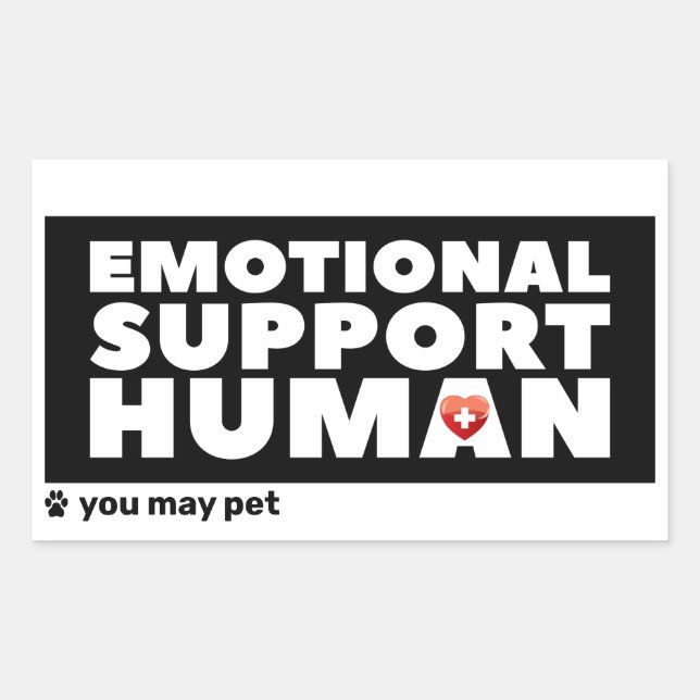 Emotional Support Human w heart & paw print Rectangular Sticker (Front)