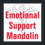 Emotional Support Mandolin - Funny Sticker<br><div class="desc">Are you attached to your mandolin? These funny stickers will identify your guitar as more than just a musical instrument, but an actual emotional support instrument. Don't know if it will help you get it on an airplane or not, but you'll certainly be telling the world how much your mandolin...</div>