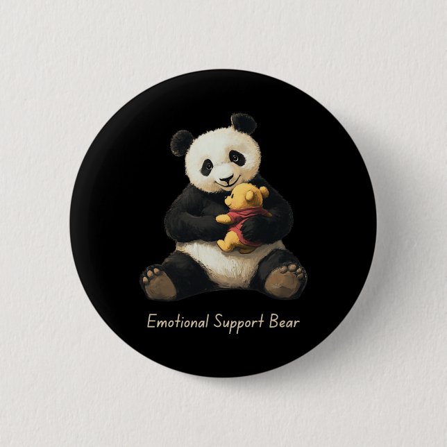 Emotional Support Panda Bear Holding A Cute Bear  Button (Front)