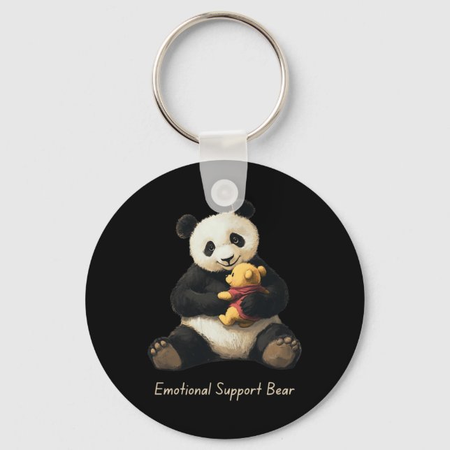 Emotional Support Panda Bear Holding A Cute Bear  Keychain (Front)