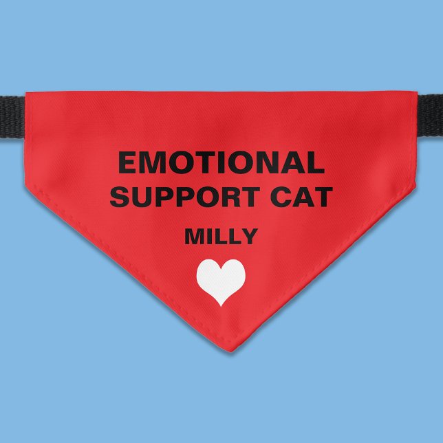 Emotional Support Pet Cat Name and Heart Red Pet Bandana Collar (Creator Uploaded)