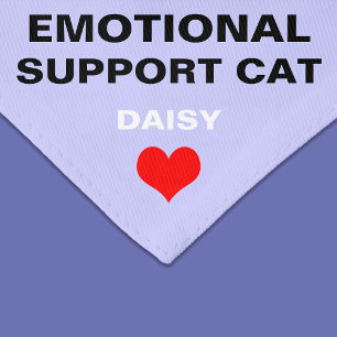 Emotional Support Pet Cat Name Heart Periwinkle Bandana Collar