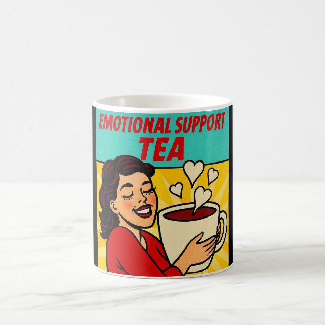 Emotional Support Tea Retro Pop Art Coffee Mug (Center)