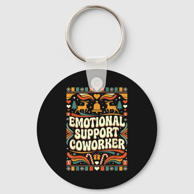 Emotional Suprt Coworker Funny Ugly Christmas Swea Keychain (Front)