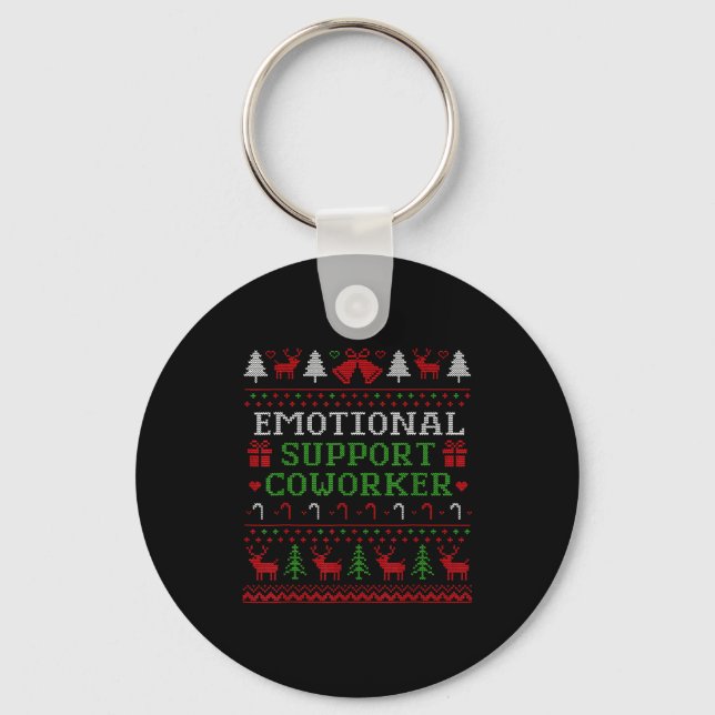 Emotional Suprt Coworker Funny Ugly Christmas Swea Keychain (Front)