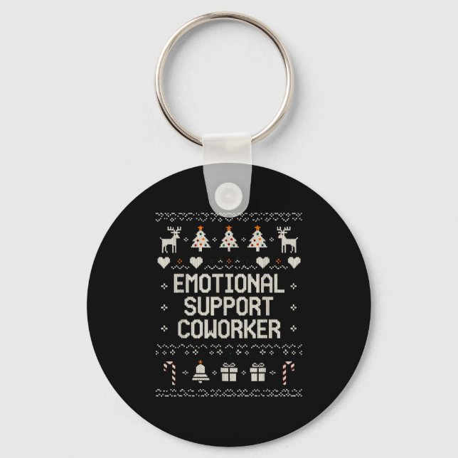 Emotional-suprt Coworker Funny Ugly Christmas Swea Keychain (Front)