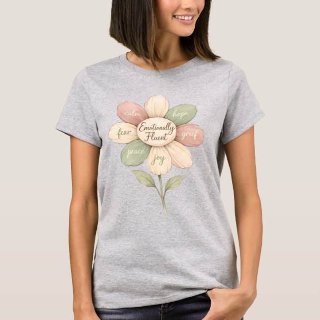 Emotionally Fluent Flower Watercolor Wellness Art T-Shirt (Front)