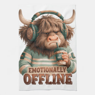 Emotionally Offline Highland Cow Graphic Kitchen Towel