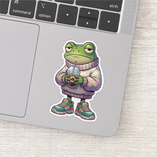 Emotionally Tired Frog Coffee Aesthetic Sticker