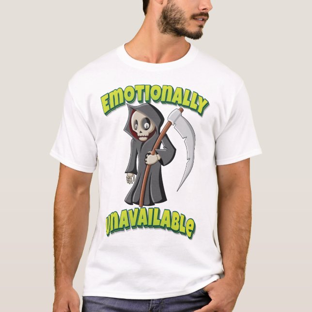 Emotionally Unavailable Kawaii Grim Reaper Cartoon T-Shirt (Front)