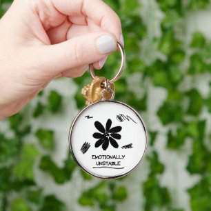 Emotionally Unstable Funny Black and White Flower Keychain