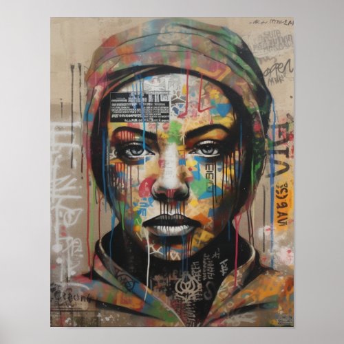 Emotionless Womens Face Graffiti Art Poster