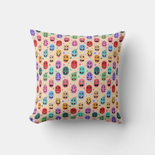 Emotions Colorful Faces Throw Pillow