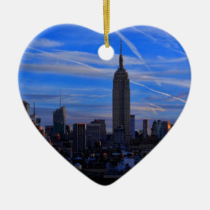 Emp St Bldg, NYC Skyline and Jet Trails Ceramic Ornament