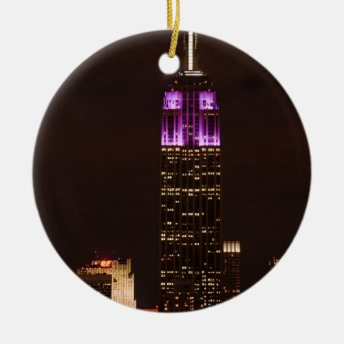 Emp St Building in Purple  White 01 Ceramic Ornament