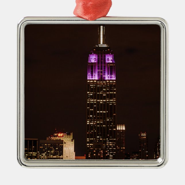 Emp St Building in Purple & White 01 Metal Ornament (Front)
