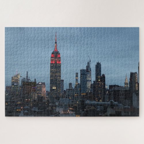 Emp St Building in Red Dusk Skyline Jigsaw Puzzle