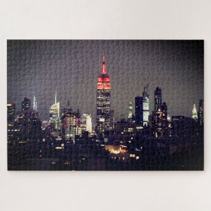 Emp St Building in Red Night Skyline Jigsaw Puzzle