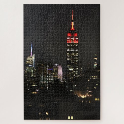 Emp St Building in Red Night Skyline Jigsaw Puzzle