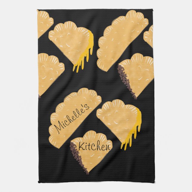 Empanada Meat Cheese Dripping Hand Drawn   Kitchen Towel (Vertical)