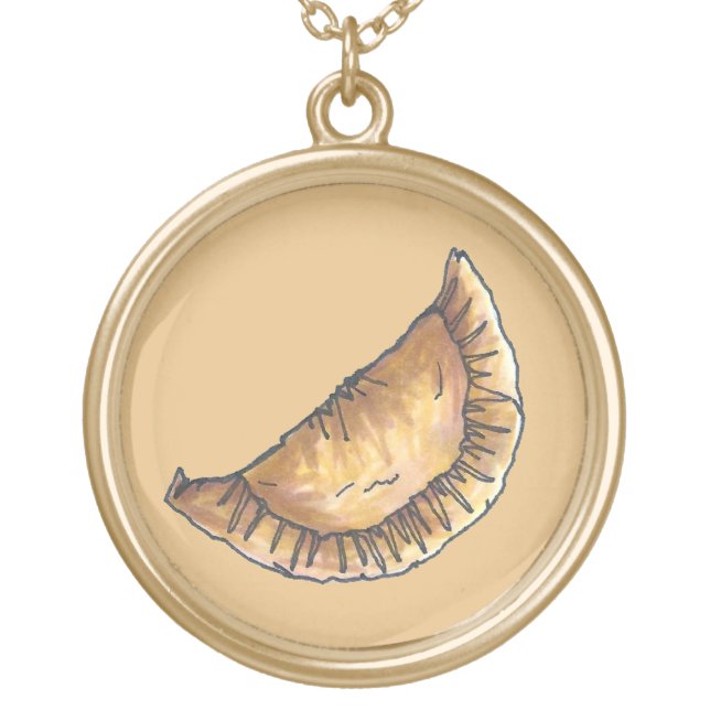 Empanadas Latin South America Fried Pastry Kitchen Gold Plated Necklace (Front)