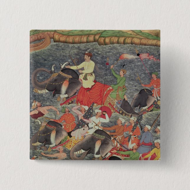 Emperor Akbar  crossing the River Ganges Button (Front)