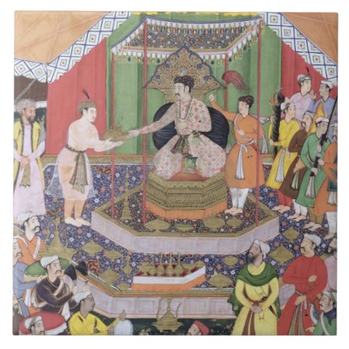 Emperor Akbar r1556_1605 entertained by his fos Tile