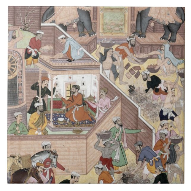 Emperor Akbar (r.1556-1605) inspecting the buildin Ceramic Tile (Front)