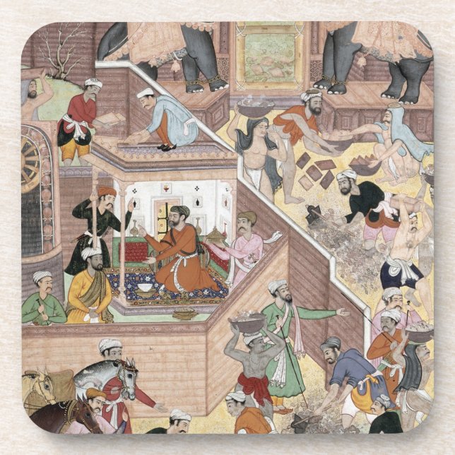 Emperor Akbar (r.1556-1605) inspecting the buildin Coaster (Front)