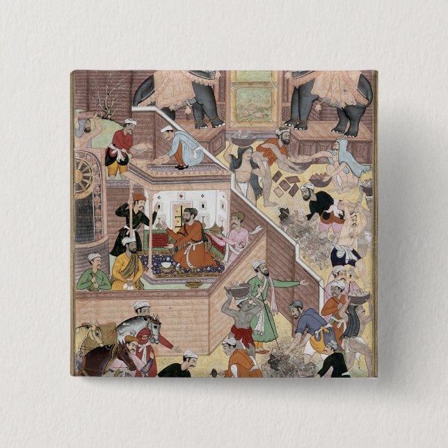 Emperor Akbar (r.1556-1605) inspecting the buildin Pinback Button (Front)