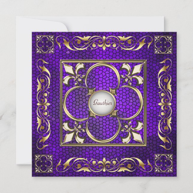 Emperor Fleur De Lis Purple Regency Invitation (Front)