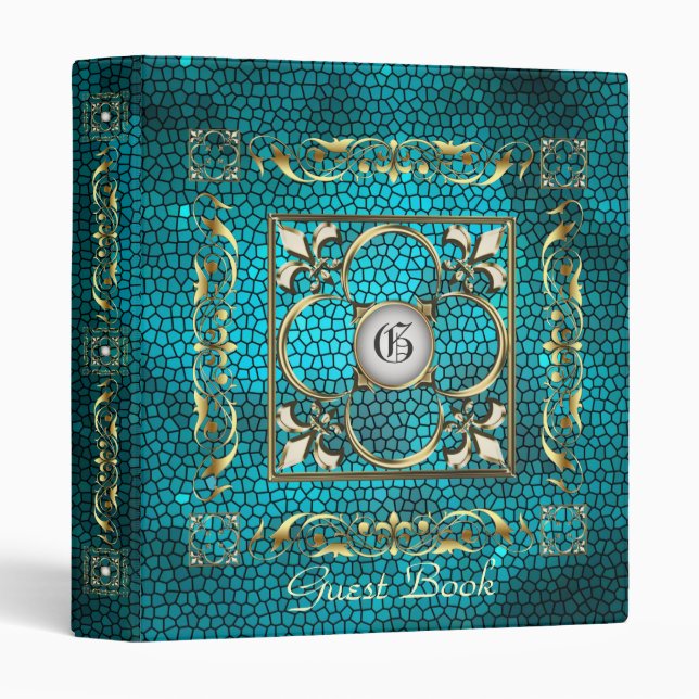 Emperor Fleur De Lis Teal Guest Book Binder (Front/Spine)
