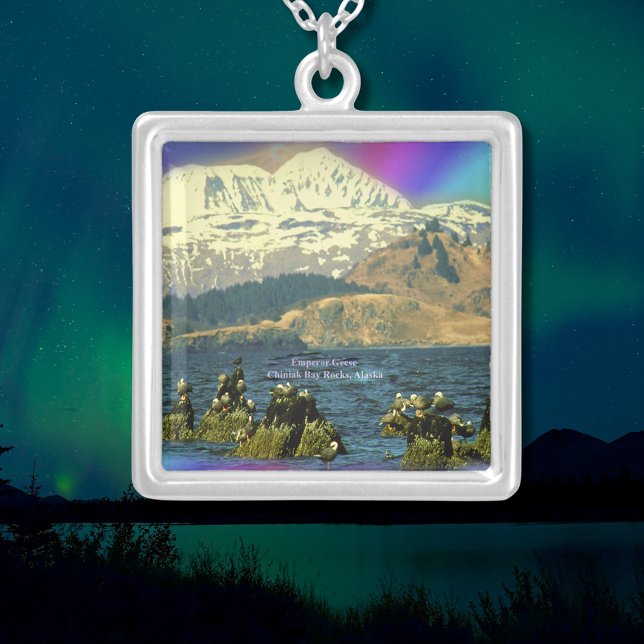 Emperor Geese on Chiniak Bay near Chiniak, Alaska Silver Plated Necklace (Emperor Geese on Chiniak Bay near Chiniak, Alaska  Square Silver Plated Necklace)