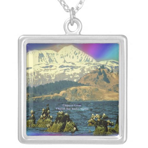 Emperor Geese on Chiniak Bay near Chiniak Alaska Silver Plated Necklace