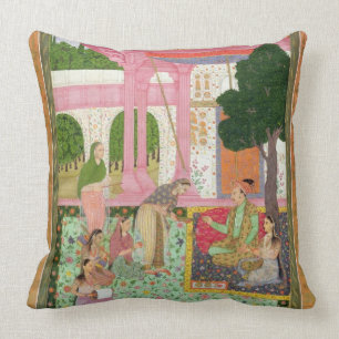Emperor Jahangir (1569-1627) with his consort and Throw Pillow