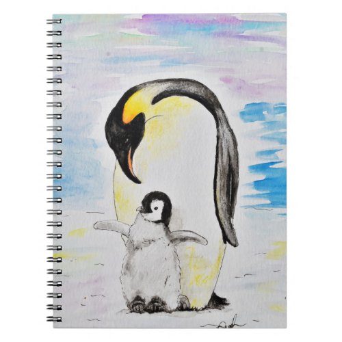 Emperor Penguin and Chick Watercolor Painting Notebook