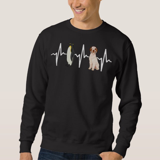 Emperor Penguin Clumber Spaniel Heartbeat Dog Sweatshirt (Front)